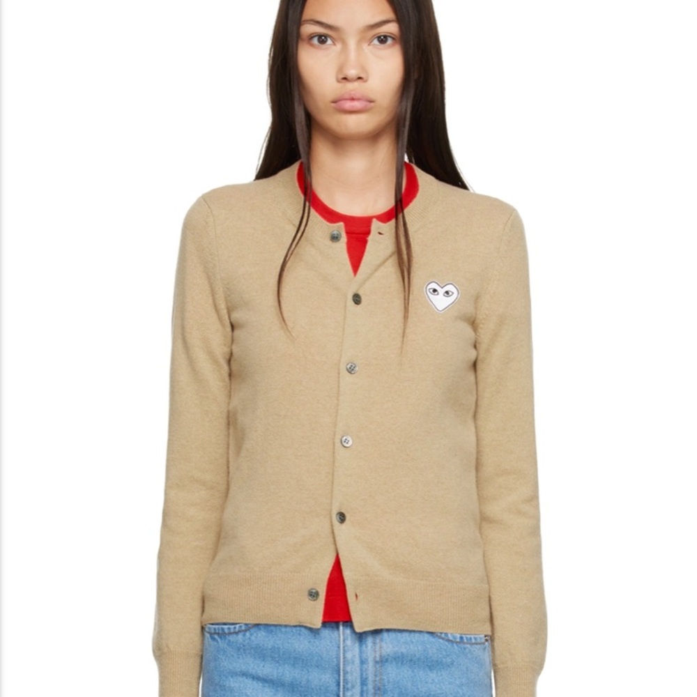 Comme des Garçons Play Tan heart patch cardigan M